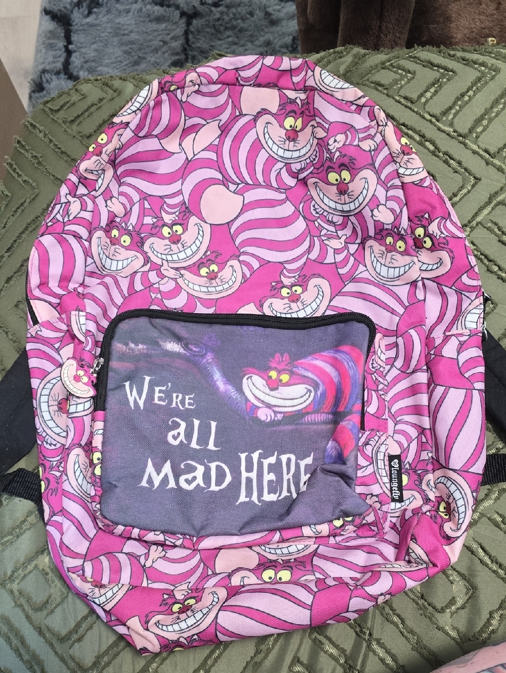 Cheshire Cat Pink Pattern Backpack - "We're All Mad Here"